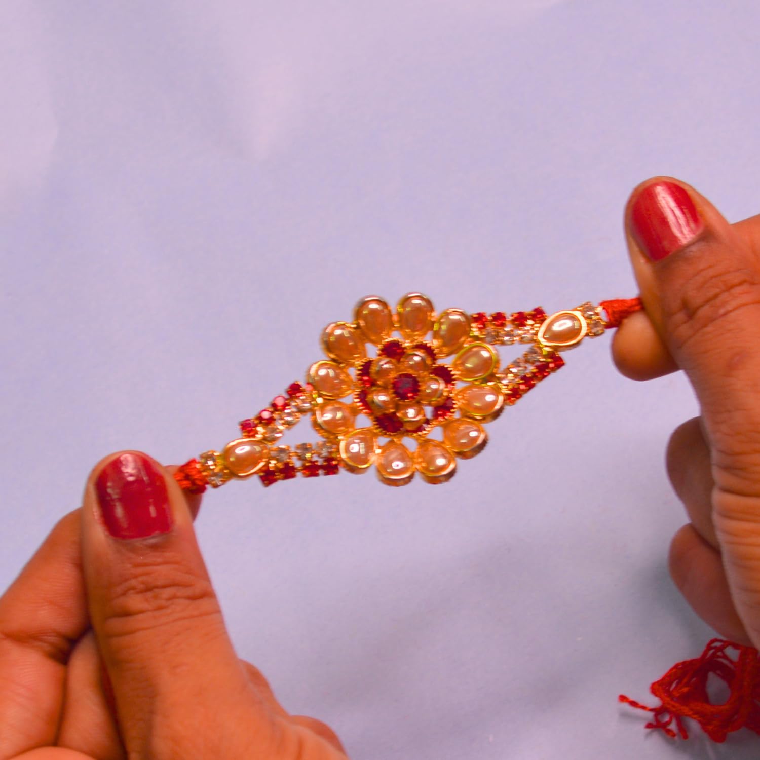 santarms Stone 2 Flower Rakhi Combo For Brother Bhaiya Bhabhi Sister Raksha Bandhan Gift Band Moli Bracelet for Bhai with Roli Tilak and chawal