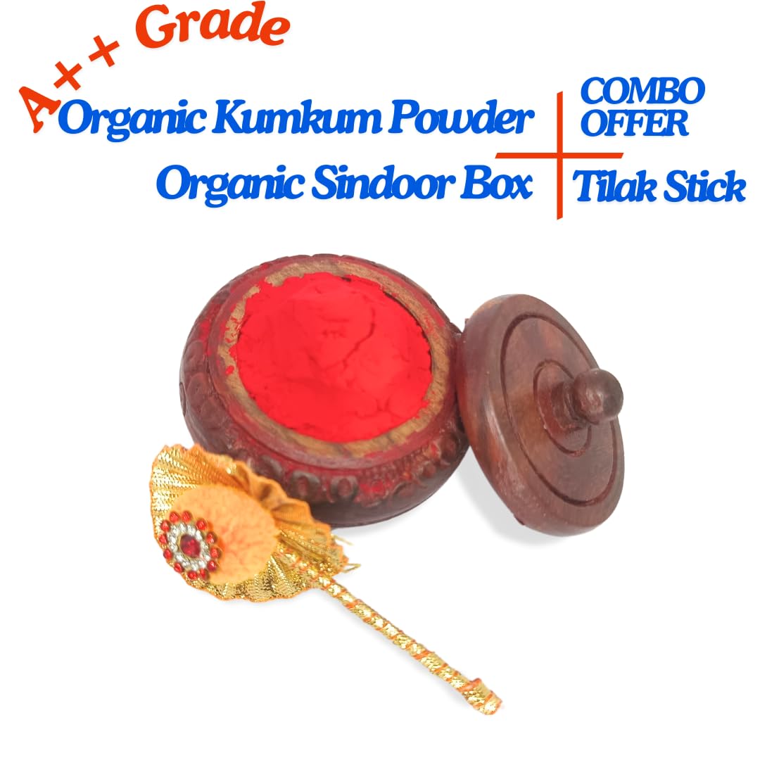 Santarms Natural Organic Red Sindoor Powder 10gm A++ Grade with Wooden Kumkum box and stick For Women Suhaag Sindur With Natural Sindoor Weddings, And Chhat Pooja Chemical-Free, COMBO OFFER