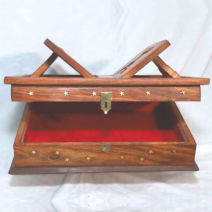 santarms Handmade Sheesham Wood Holy Book Box With Wooden Rehal Stand For Reading Holy Books – Bhagwat Geeta, Quran Sharif, Islamic Books, Granth Ramcharitmanas, Bible, Gita, Ramayana - PACK OF 1