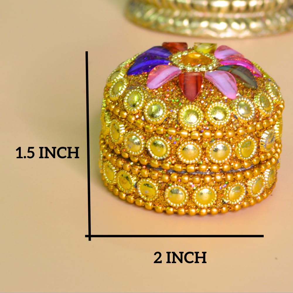 santarms Handmade Golden Small Kumkum Box Handcrafted Sindoor Shringar Dani For Married Women Shadi Ka Gifts Aluminum Daani - Shadi Ka Gifts Pack