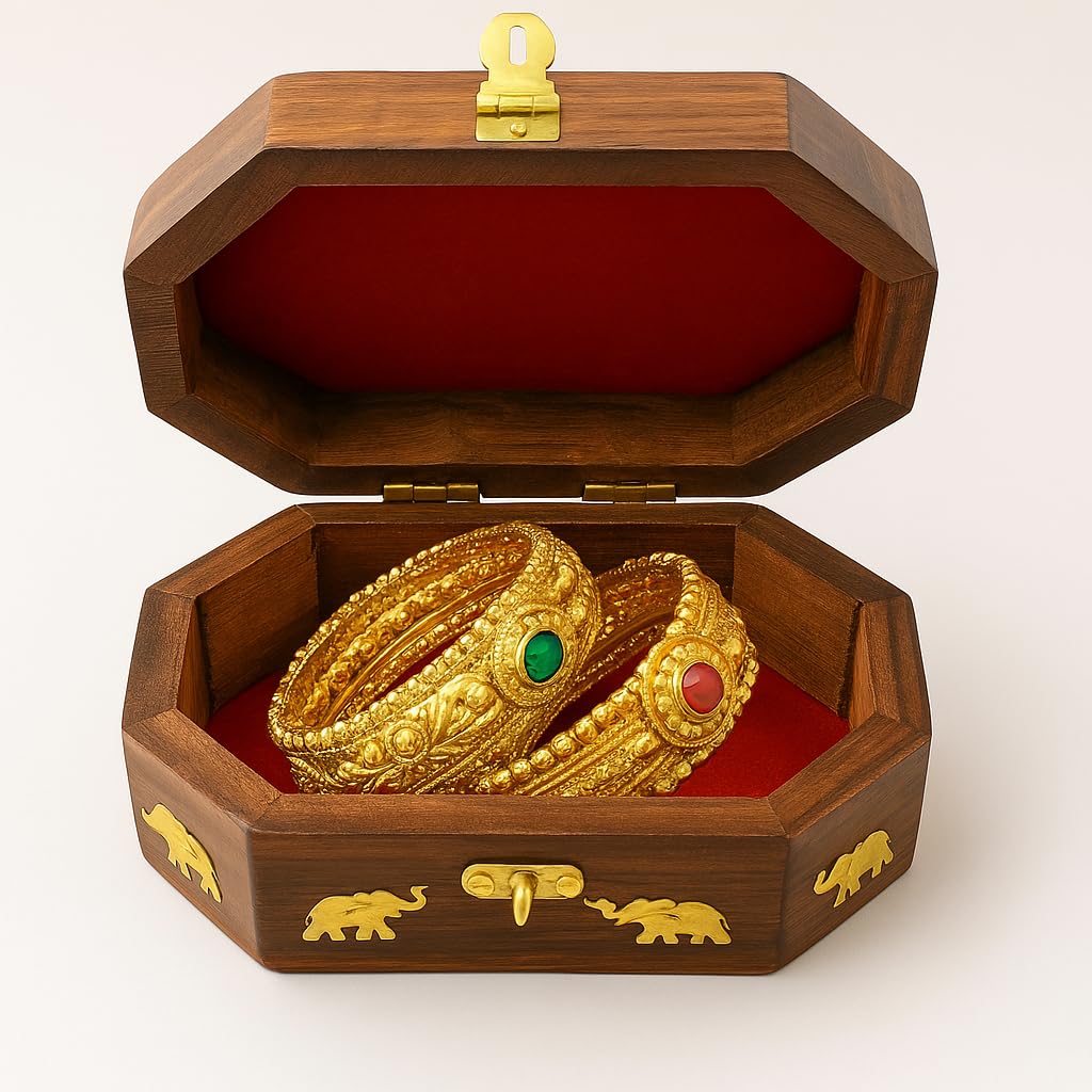 santarms Wooden Carved Box, Rosewood Jewellery Organizer, Elephant Design Vanity, Handmade Rajsthani Makeup Storage Box