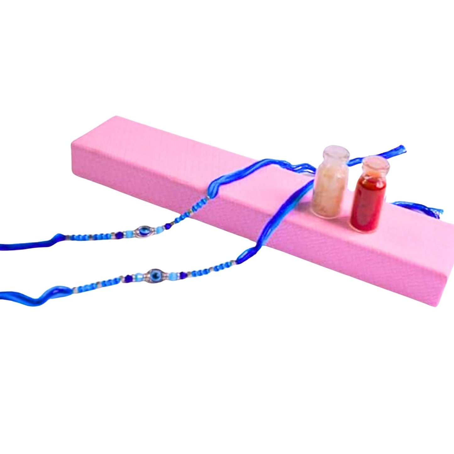 santarms Evil Eye Rakhi with Roli Chawal Vials – Blue Nazar Battu Rakhi for Boys, Men, Brother – Stylish Beaded Thread Bracelet for Raksha Bandhan - Set of 2