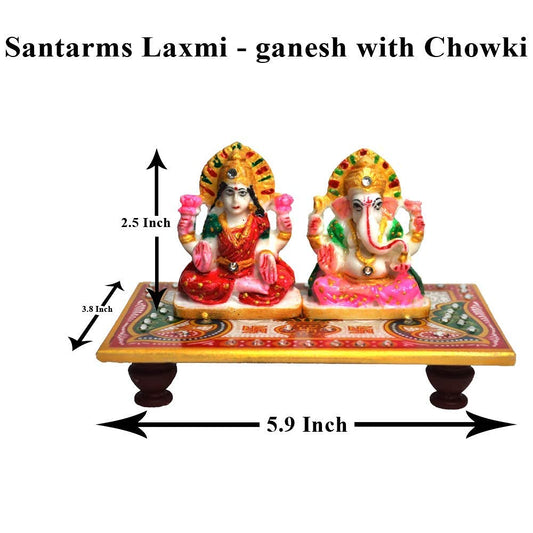 santarms Marble Laxmi Ganesh Idol with Chowki - Diwali Decorations and Pooja Gift Set, Perfect Diwali Gift, Pack of 1, Combo