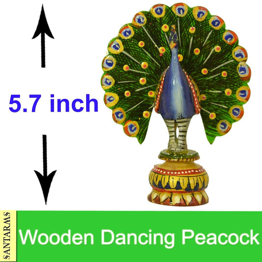 santarms Handmade Wooden Dancing Peacock (14.5cm) (Multicolour) -showpiece Peacock for Table top,Home,Office decroration and Gift Purpose