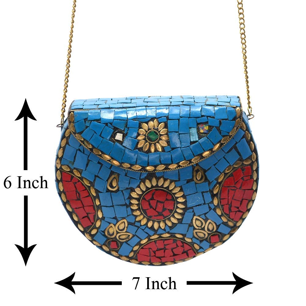 santarms Beautiful Ethnic Multi Colour Sling Bag With Beads Bags For Women Ladies Match Pair Heels Sandals Enrich Woman Female Party Miss Women's Handbag Wallet Pouch Tote Clutch Clasp Pooch