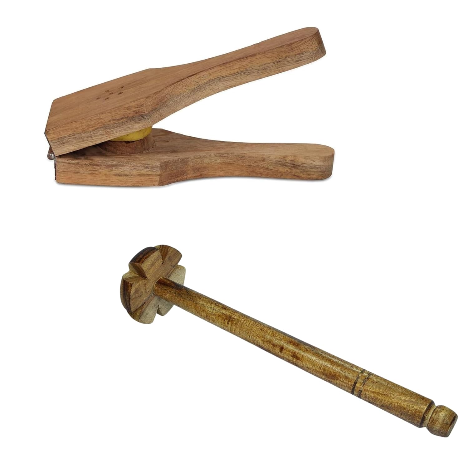 Santarms Wooden Lemon Squeezer and Hand Blender Mathani | Durable & Strong Non-Electric Hand Whisk | Lemon Citrus/Squeezer, Nimbu Nichodne Wala - Combo Pack