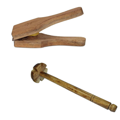 Santarms Wooden Lemon Squeezer and Hand Blender Mathani | Durable & Strong Non-Electric Hand Whisk | Lemon Citrus/Squeezer, Nimbu Nichodne Wala - Combo Pack