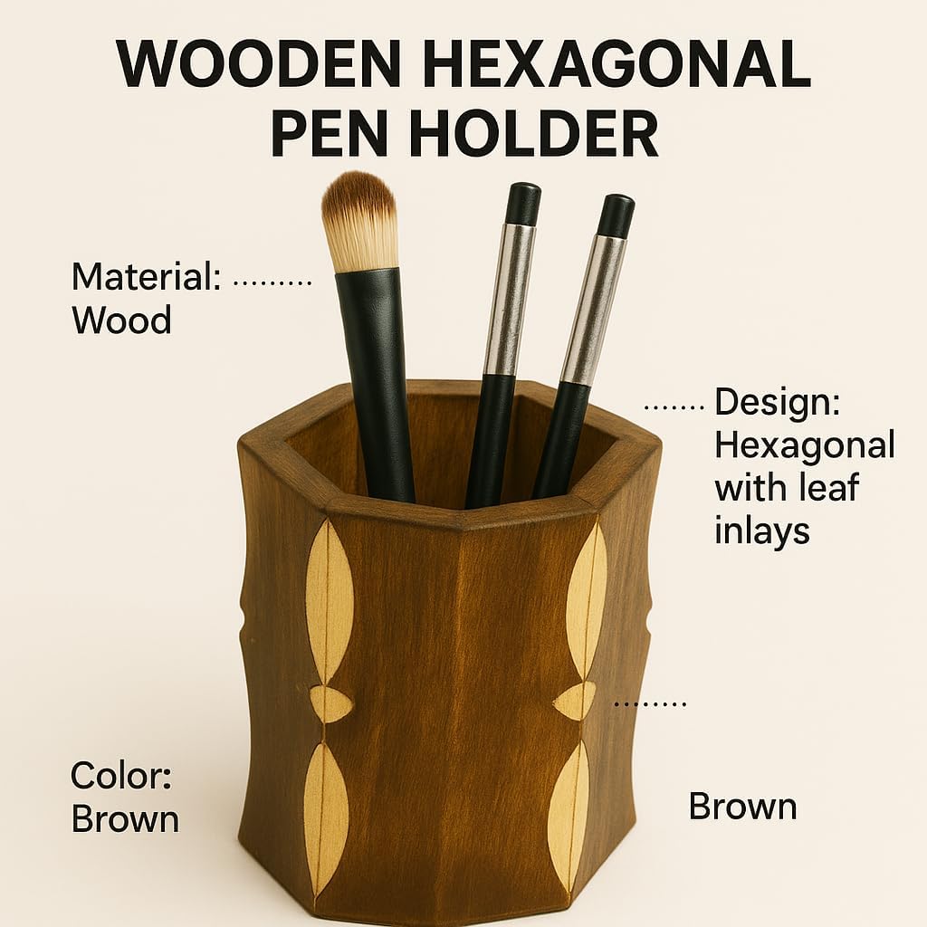 santarms Wooden Pen and Pencil Stand, Multipurpose Kids Stationery Study Desk Organizer for Table and Office, Aesthetic Stylish Makeup Brush Holder