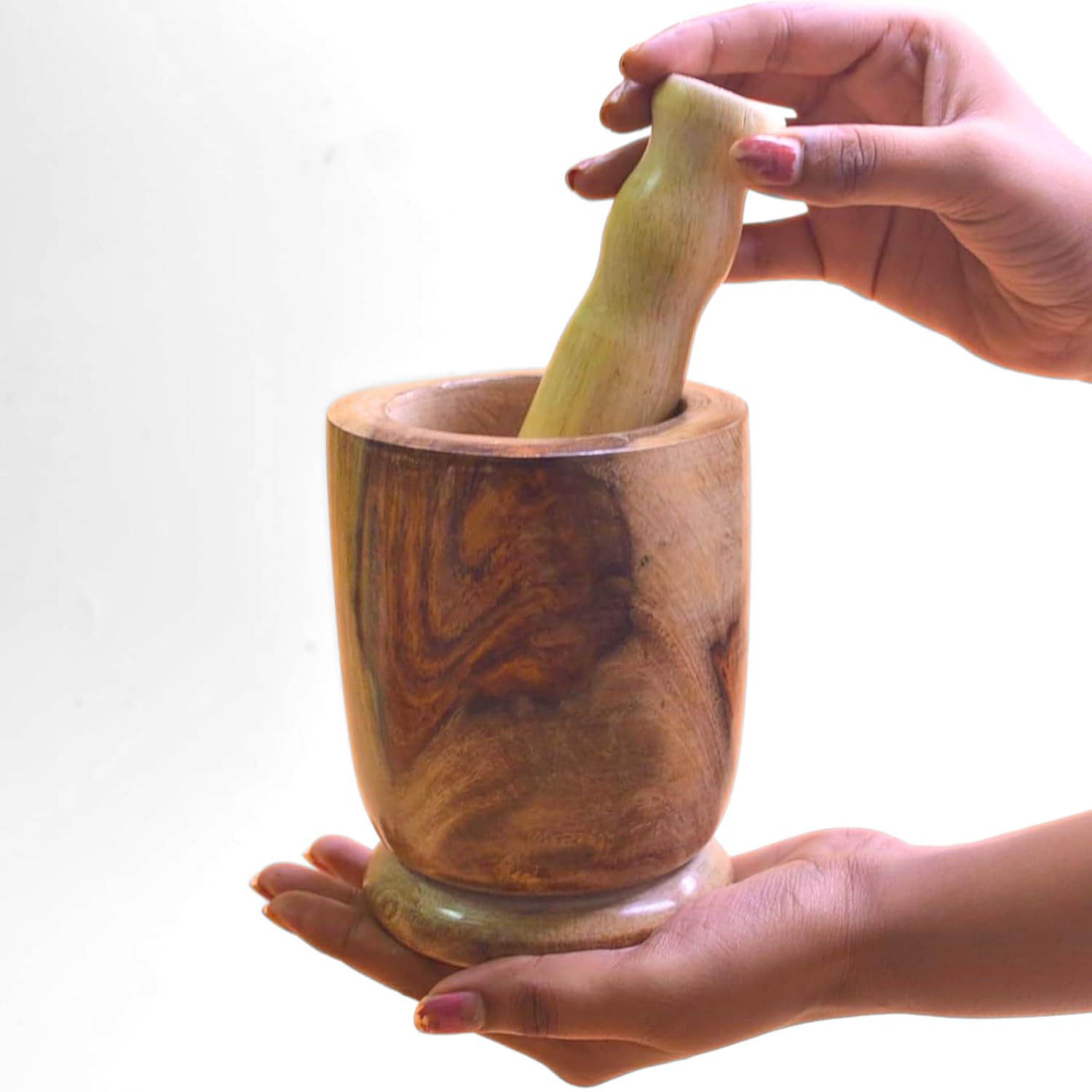 Santarms Wooden Mortar & Pestle Set – Handcrafted Okhli Musal for Grinding Spices & Herbs – Eco-Friendly, Durable, and Stylish Kitchen Tool