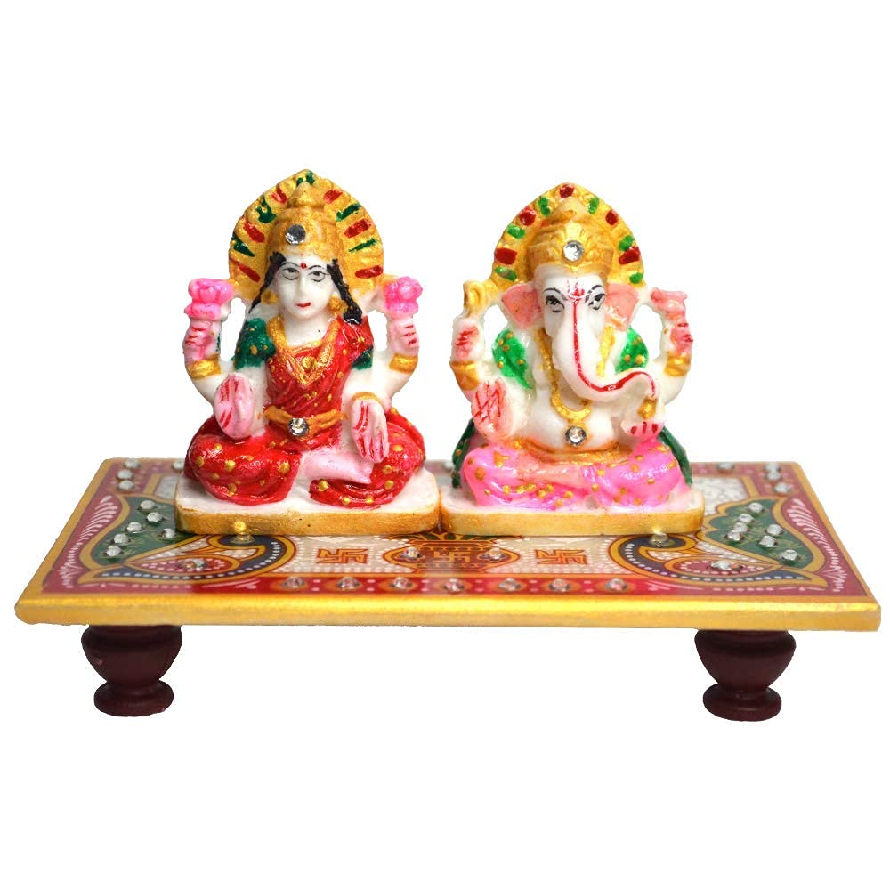 santarms Marble Laxmi Ganesh Idol with Chowki - Diwali Decorations and Pooja Gift Set, Perfect Diwali Gift, Pack of 1, Combo