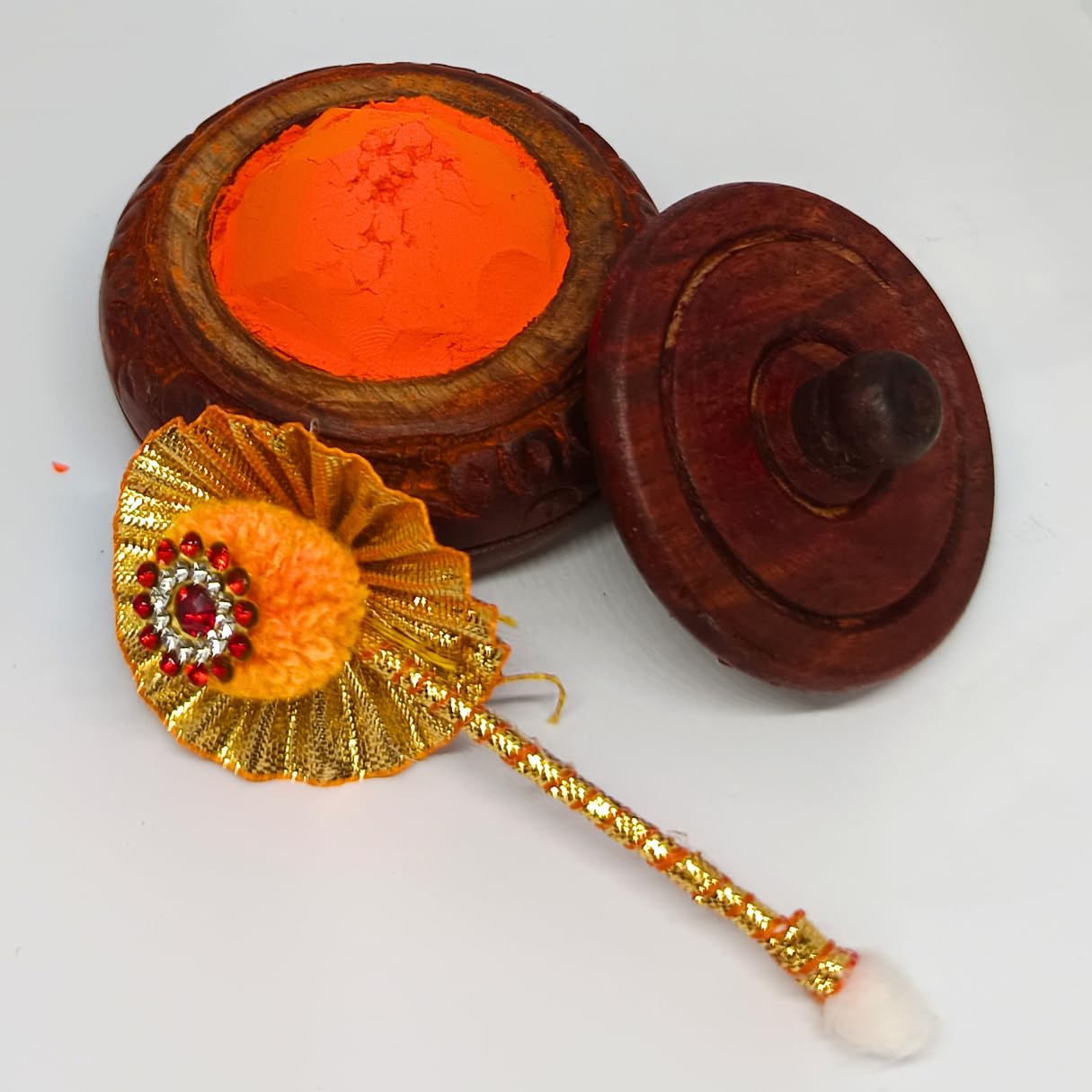 santarms Wooden Kumkum Box (2.5 Inch Height) Elegant Indian Handicrafts Sindoor For Pooja Room | Ideal Haldi, Tilak, And Compact Affordable Holder Ladies Traditional Low Rate Accessory
