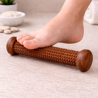 Santarms Wooden Acupressure Foot Massager Roller for Pain Relief, Blood Circulation, Stress Relief, Free Feet and Relaxation at Home (Brown, 12 inch)