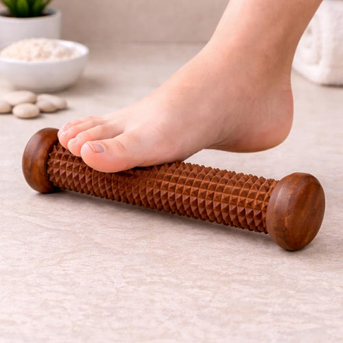 Santarms Wooden Acupressure Foot Massager Roller for Pain Relief, Blood Circulation, Stress Relief, Free Feet and Relaxation at Home (Brown, 12 inch)