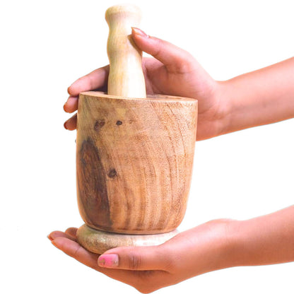 Santarms Wooden Mortar and Pestle Set for Kitchen, Rosewood Khalad Musal/Musli, Okhli Masher, Khalbatta
