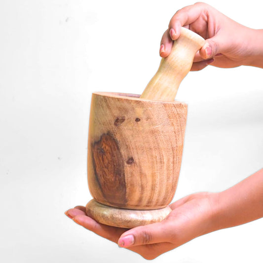 Santarms Wooden Mortar & Pestle Set – Handcrafted Okhli Musal for Grinding Spices & Herbs – Eco-Friendly, Durable, and Stylish Kitchen Tool
