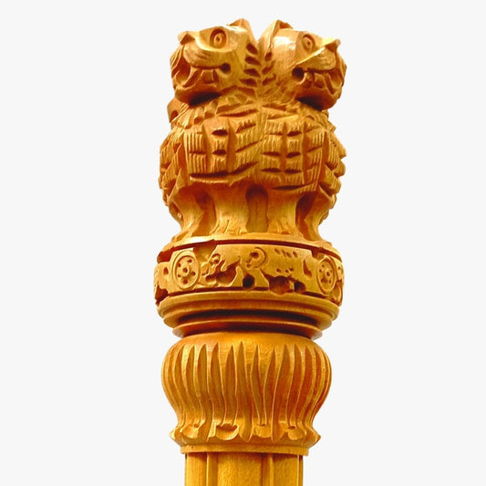 santarms Wooden Ashok Pillar for Office Table, Ashoka Stambh for Home Decorative Showpiece (1, 3 Inch)