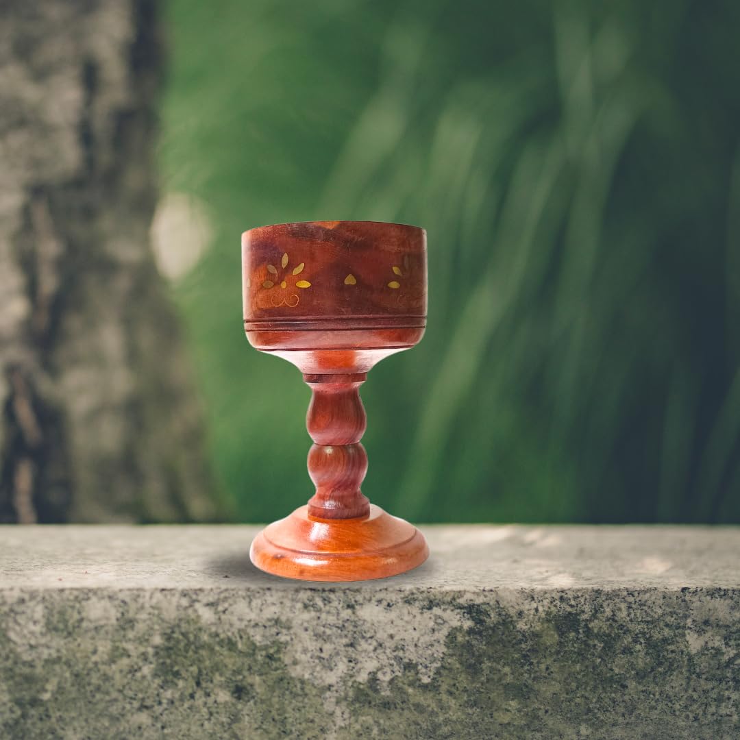 Santarms Handcrafted Wooden Loban Sambrani Dhoop Cup Cone Batti Stand | Traditional Incense Holder Ash Catcher for Religious Aromatic Rituals | Wood Design Stand for Pooja & Meditation