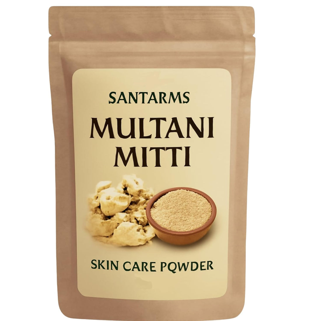 Santarms Multani Mitti Powder for Face, Glowing Skin, Acne Control & Oil Removal | Natural Fuller’s Earth Clay for Hair | Skin Brightening Cleanser Mask - 200g