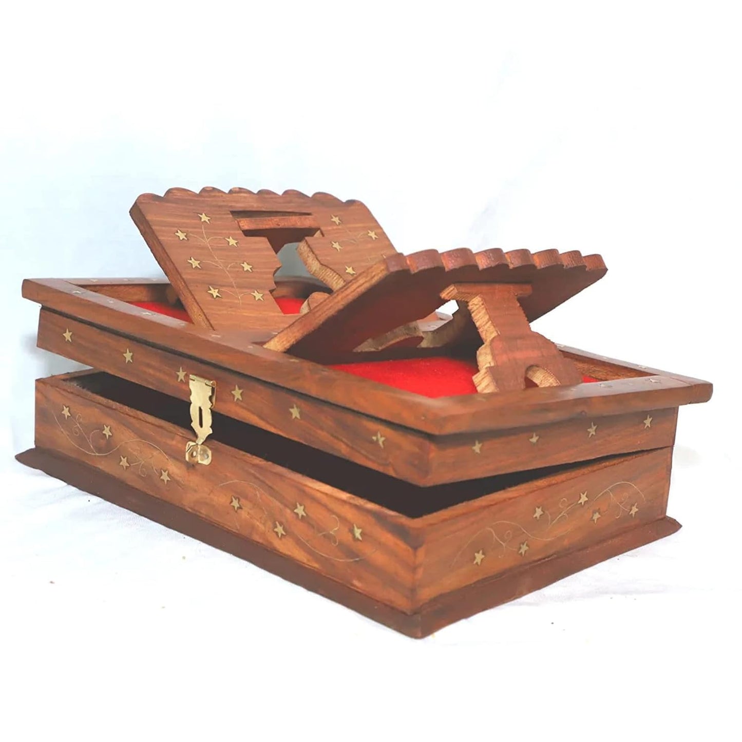 Santarms Handmade Wooden Holy Book Stand - Foldable Rehal Holy Books Book Box | Quran Sharif Quran Box Granth Pooja Bhagwat Ramayan Holder Rihal Bible Gita Ramayanam WITH Small Box