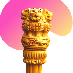 santarms Wooden Ashoka Stambh Pillar for Office Desk and Car Dashboard, Hand-Carved Sculpture Ashok Head/Piller for Table (3 Inch)