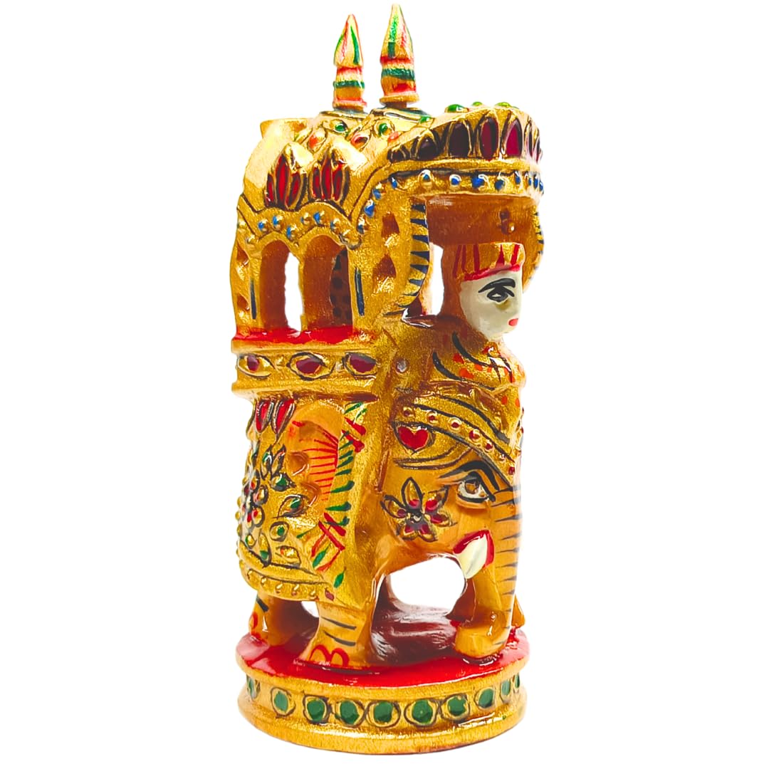 santarms Exquisitely Handcrafted Ambabari Elephant with Howdah Wooden Showpiece/Figurine – Rajasthani Jaipuri Art, Intricately Carved Decorative Piece Office Decor, Perfect Traditional Gift 1 Pcs