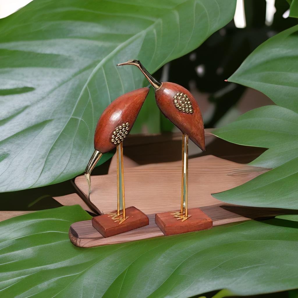 santarms Handmade Wooden Swan Love Couple Pair - Elegant Swan Showpiece for Living Room, and Bedroom Crane Birds Good Luck Antique Decorative Saras Showpiece Ideal for Home Decor