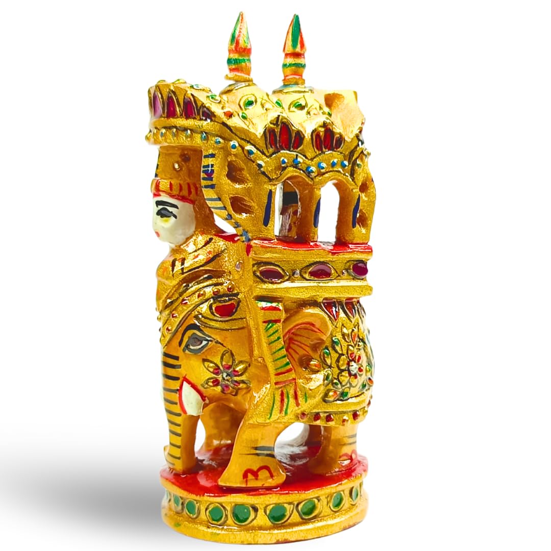 santarms Exquisitely Handcrafted Ambabari Elephant with Howdah Wooden Showpiece/Figurine – Rajasthani Jaipuri Art, Intricately Carved Decorative Piece Office Decor, Perfect Traditional Gift 1 Pcs