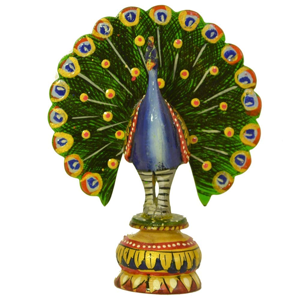 santarms Handmade Wooden Dancing Peacock (14.5cm) (Multicolour) -showpiece Peacock for Table top,Home,Office decroration and Gift Purpose