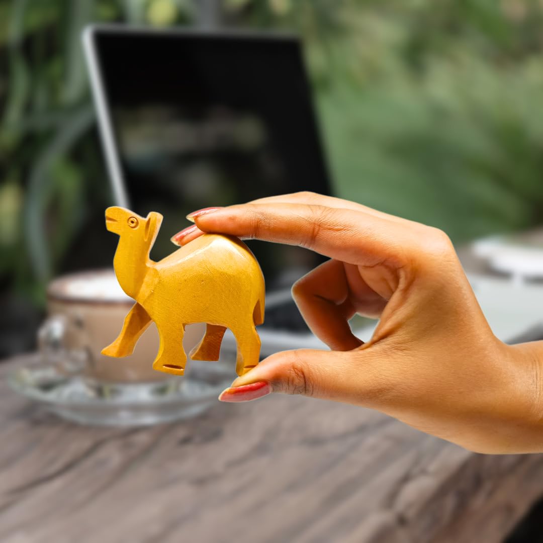 santarms Wooden Camel Figurine (2 Pairs, 3 Inch) - Miniature Cute Camel Showpieces with Glossy Shine Finish, Perfect for Home & Office Decoration, Tabletop Accent, and Unique Gifting Ideas