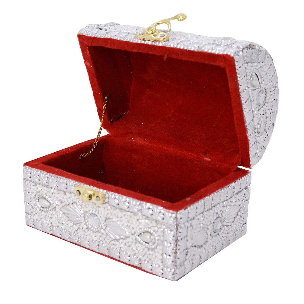 santarms Beads Work Jewellery Craft Box (White) | 10 cm Handmade Wooden Jewelry Box with Lock | Shringar Box for Brides | Wedding Gift for Married Women