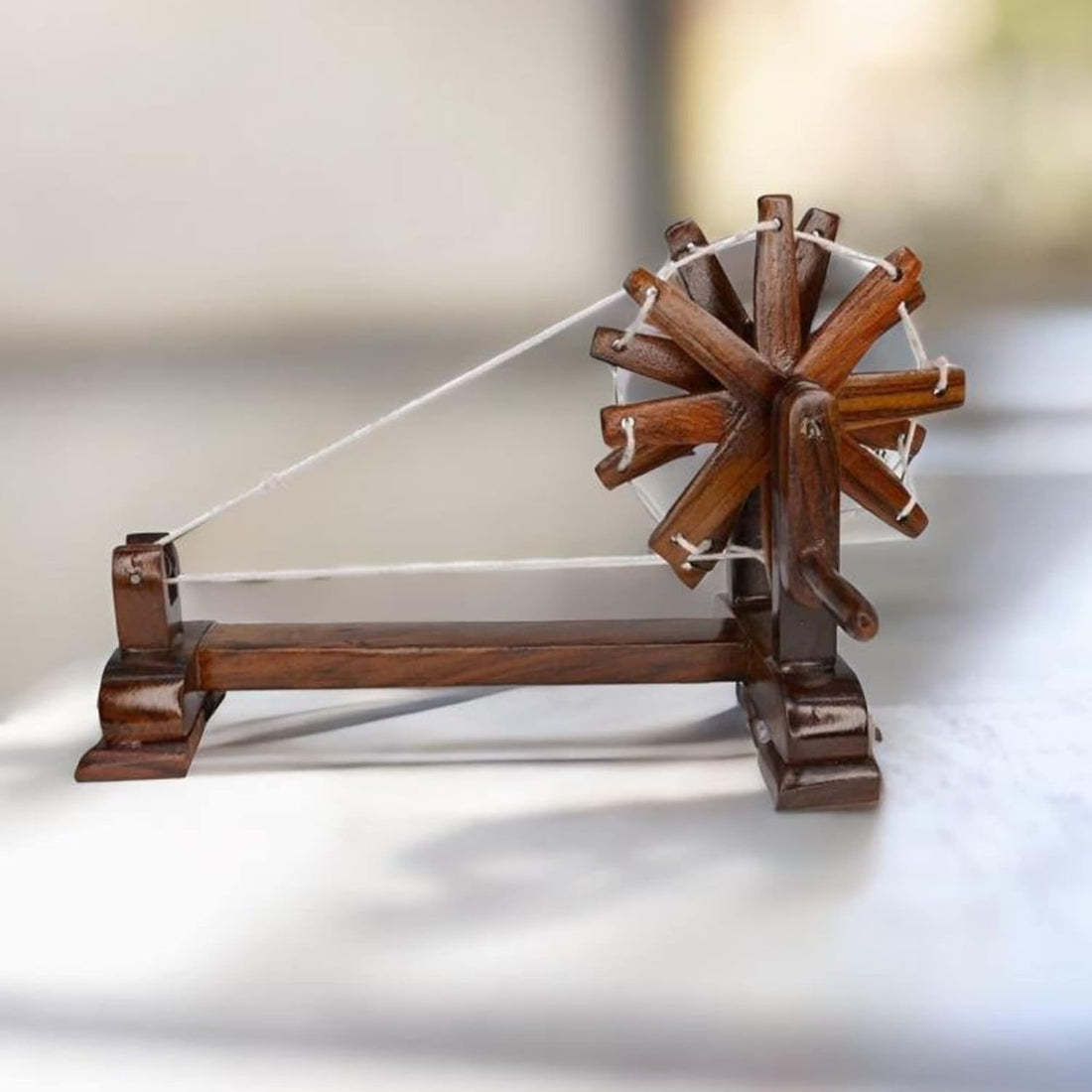 santarms Rosewood Gandhiji Charkha - Wooden Handmade Khadi Charkha, Pack of 1, Home Decor, 8 inch