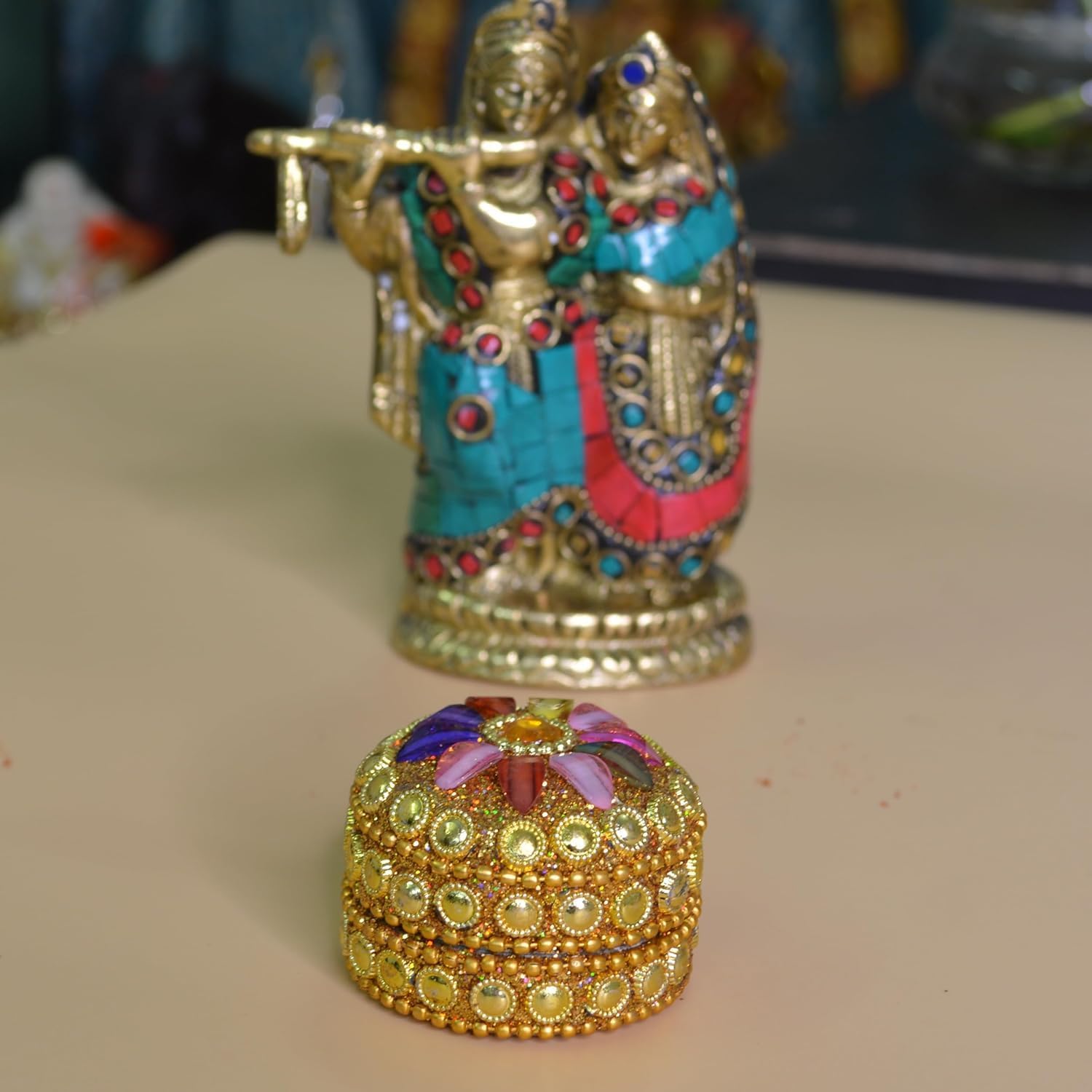 santarms Handcrafted Handmade Golden Kumkum And Sindur Box Elegant Handcrafted Sindoordani Box For Pooja And Wedding Ceremonies Unique Wedding Gift Pack Of 1