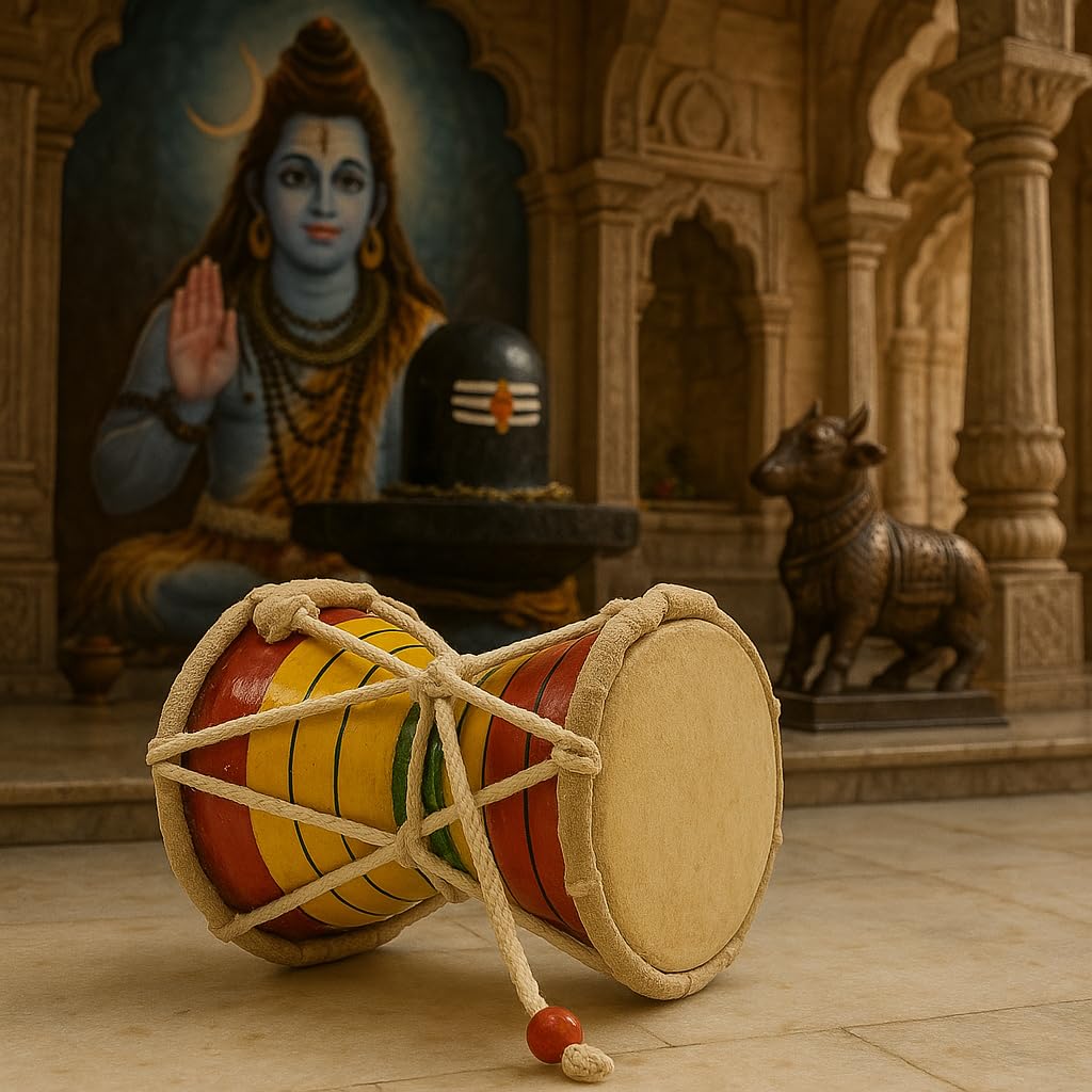 Santarms Handcrafted Wooden Damru | 5 Inch Traditional Indian Drum for Devotional Puja, Bhajan, Meditation & Kids | Lord Shiva Spiritual Instrument
