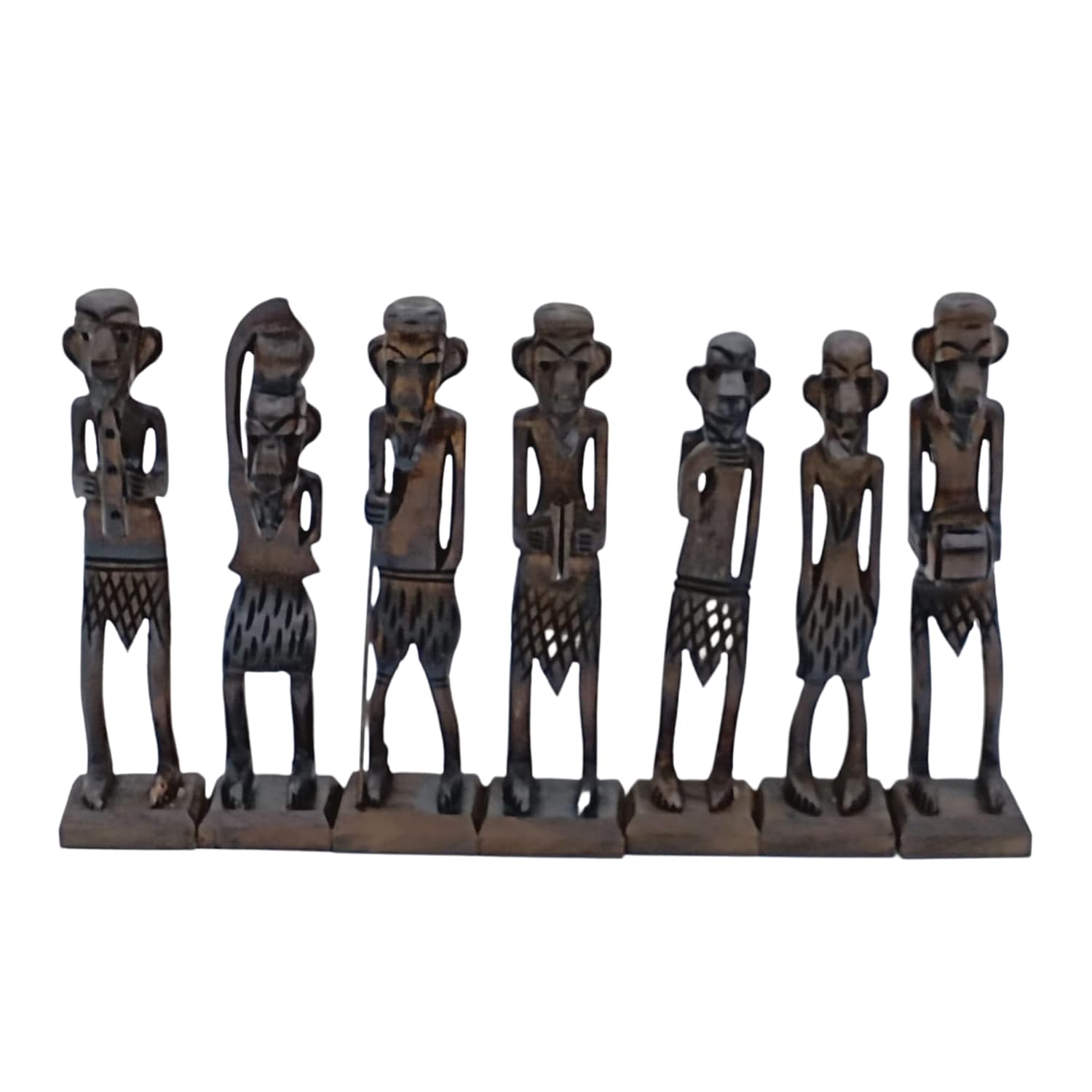 santarms Handcrafted Wooden African Zulu Tribal Musician Men | 16.5 Cm Decorative Showpieces for Home & Office Décor | Unique Handicraft Gift