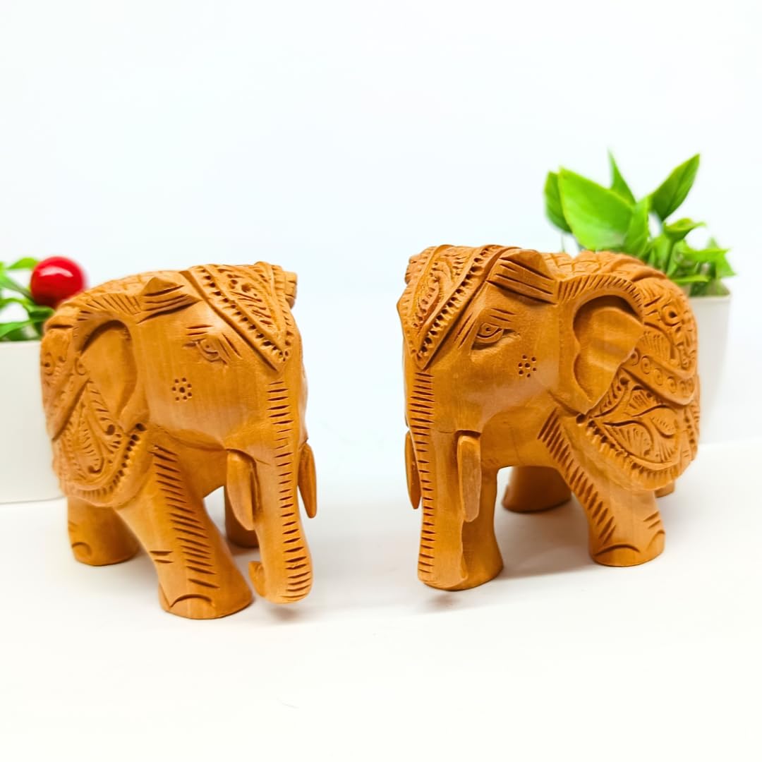 santarms Handcrafted Wooden Elephant Statue Idol – Exquisite 5-Inch Brown Carving Showpiece for Home Décor | Elegant Figurine Unique Accent