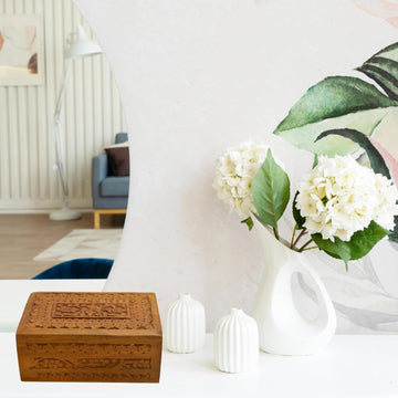 santarms Sheesham Wood Carved Box, Rosewood Jewellery Organizer, Square Design Vanity, Handmade Wooden Makeup Storage Box