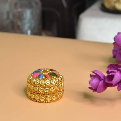 santarms Handmade Golden_Small Kum-Kum Box Handcraft Sindoor Refillable For Married Women Shadi Ka Gift Puja Aluminum Round Kumkum Sindur Shringar Dani Dabbi Beautiful Gifting Moti Dibbi
