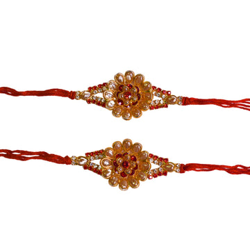 santarms Stone 2 Flower Rakhi Combo For Brother Bhaiya Bhabhi Sister Raksha Bandhan Gift Band Moli Bracelet for Bhai with Roli Tilak and chawal