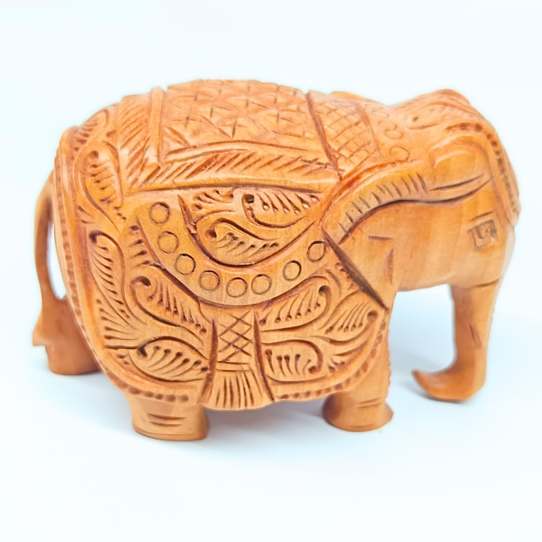 santarms Handcrafted Wooden Elephant Statue Idol – Exquisite 5-Inch Brown Carving Showpiece for Home Décor | Elegant Figurine Unique Accent