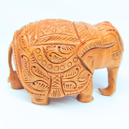 santarms Handcrafted Wooden Elephant Statue Idol – Exquisite 5-Inch Brown Carving Showpiece for Home Décor | Elegant Figurine Unique Accent