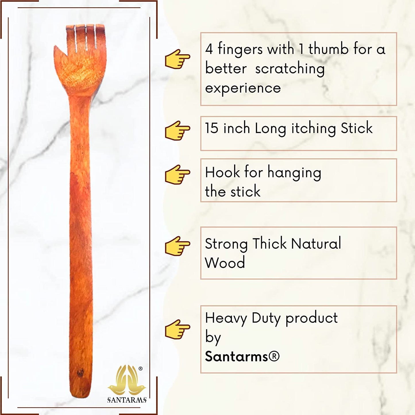 Santarms Handcrafted Sheesham Wooden Back Scratcher, Itching Stick, and Self-Massager. Long and Durable Manual Wood Hand Khujli for Soothing and Therapeutic Relief