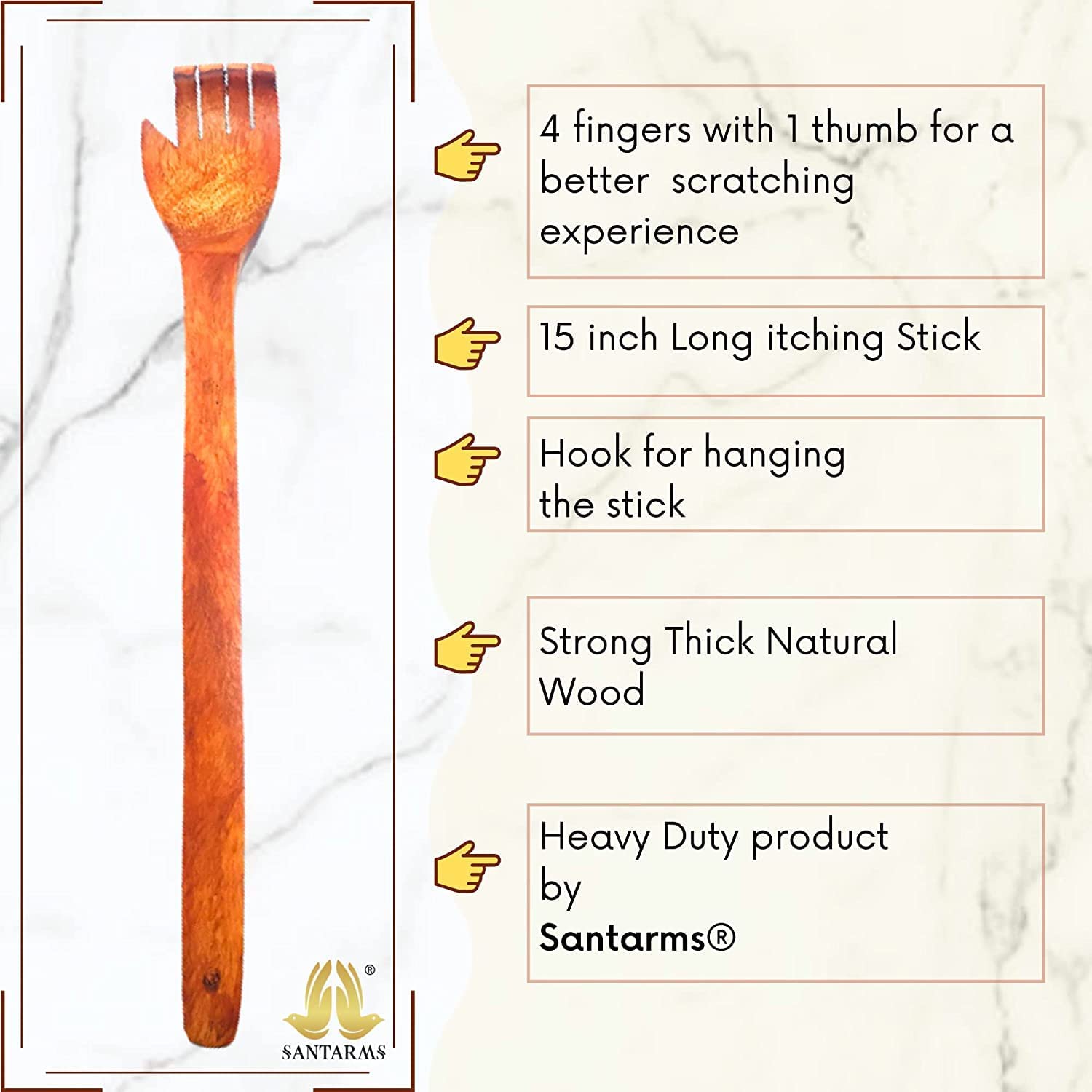 Santarms Handcrafted Sheesham Wooden Back Scratcher, Itching Stick, and Self-Massager. Long and Durable Manual Wood Hand Khujli for Soothing and Therapeutic Relief