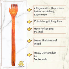 Santarms Handcrafted Sheesham Wooden Back Scratcher, Itching Stick, and Self-Massager. Long and Durable Manual Wood Hand Khujli for Soothing and Therapeutic Relief