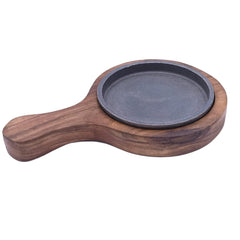 santarms Cast Iron Sizzler Plate with Wooden Stand Pack of 4