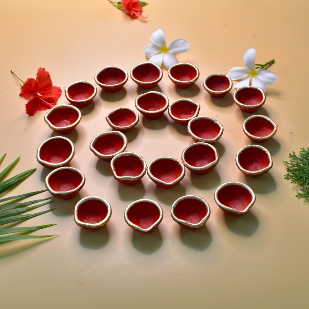 santarms Handmade mitti ke Diya for Diwali Decor for Pooja Home Decoration & Gifts Clay Diya for divali Festival Decoration Diya for laxmi Pooja Made in India Products