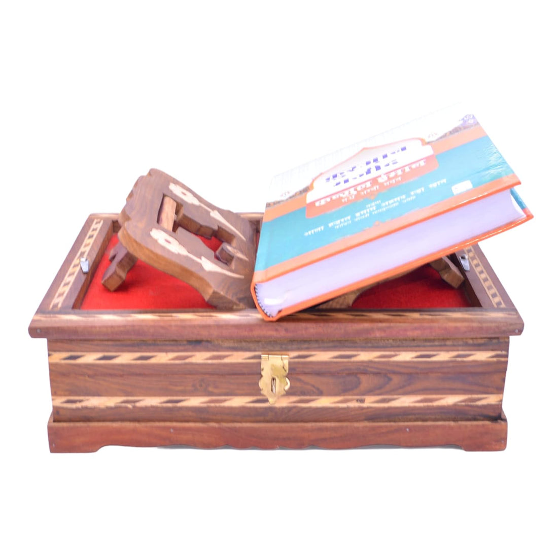 Santarms Wooden Holy Quran Book (in Hindi) with Rehal Box Stand for Reading | Perfect Gift for The Month of Holy Ramadan Eid Al-Fitr