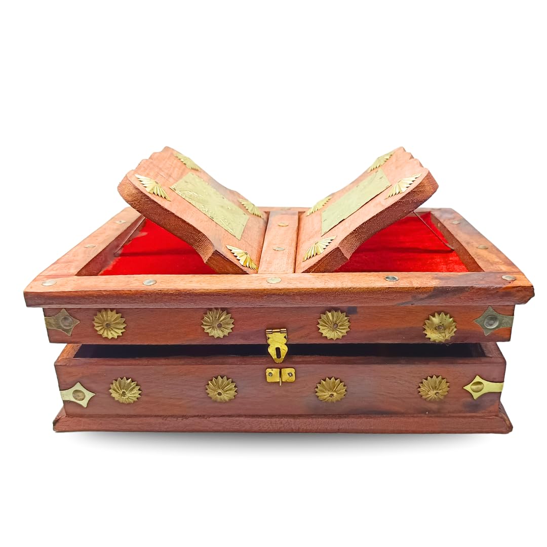 Santarms Handmade Quran Box with Foldable Wooden Rehal Holy Book Stand – Elegant for Reading | Exquisite Rihal Premium in Rajwada Style