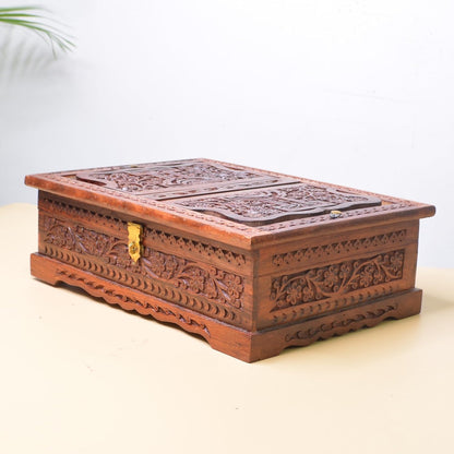 Santarms Wooden Quran Shareef Geeta Quran Box Brown Holy Book Rahel Decor Stand for Reading Quran Guru Granth Sahib Rehal Box| Storage| Holder| Reader| Stand