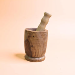 Santarms Handmade Wooden Okhli - Authentic Indian Handicrafts | Handcrafted Kitchen Masher Mortar Pestle With Intricate Carving (13x9x8 Cm) Brown Color Traditional Tool For Spices And Herbs"