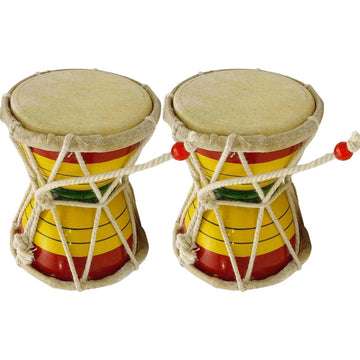 Santarms Damru/Damaru 5inch (12.7cm) for Shivratri, Wooden Hand Percussion Handmade Damroo Indian Musical Instruments - Pack of 2